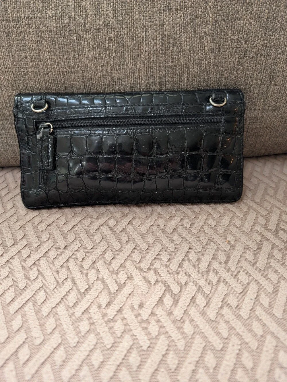 Brighton Black Patent Leather Crocodile Embossed Wallet Crossbody